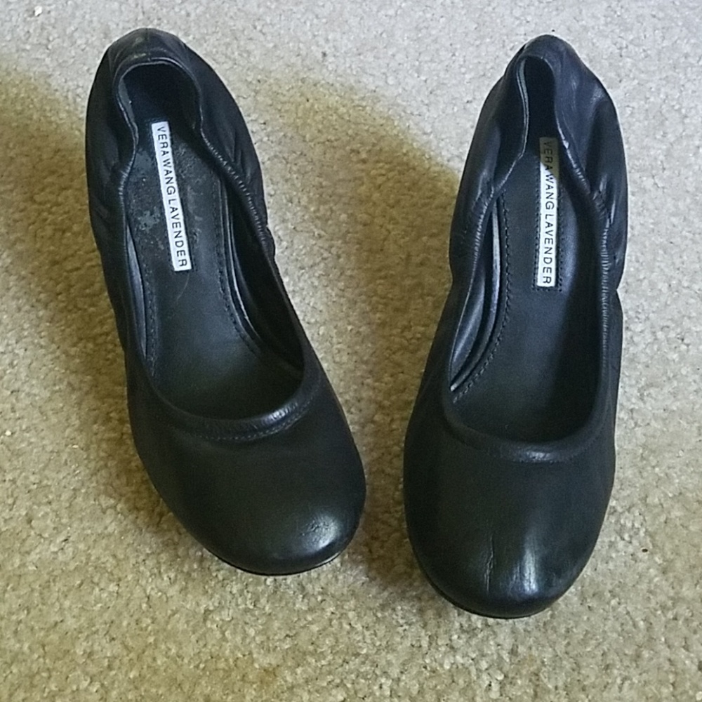 Vera Wang Lavendar Black Leather Wedges